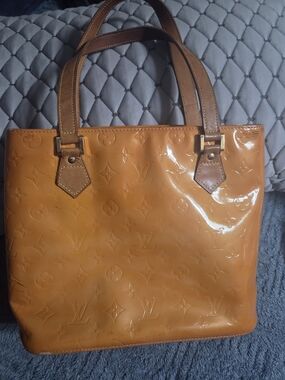 Louis Vuitton Amber Patent Monogram Tote with Brown Handles